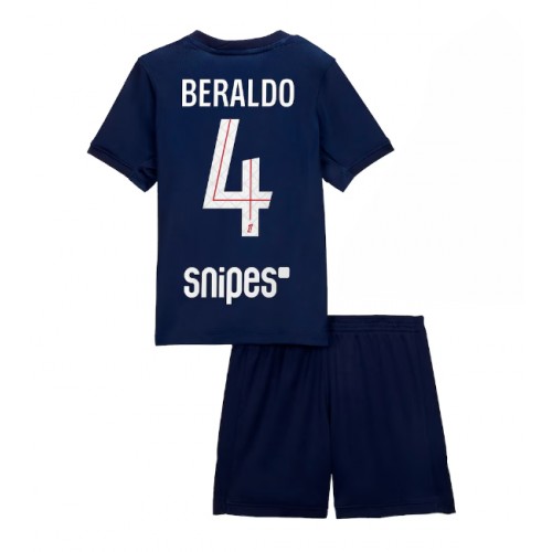 Paris Saint-Germain Lucas Beraldo #4 Replika babykläder Hemmaställ Barn 2025-26 Kortärmad (+ korta byxor)